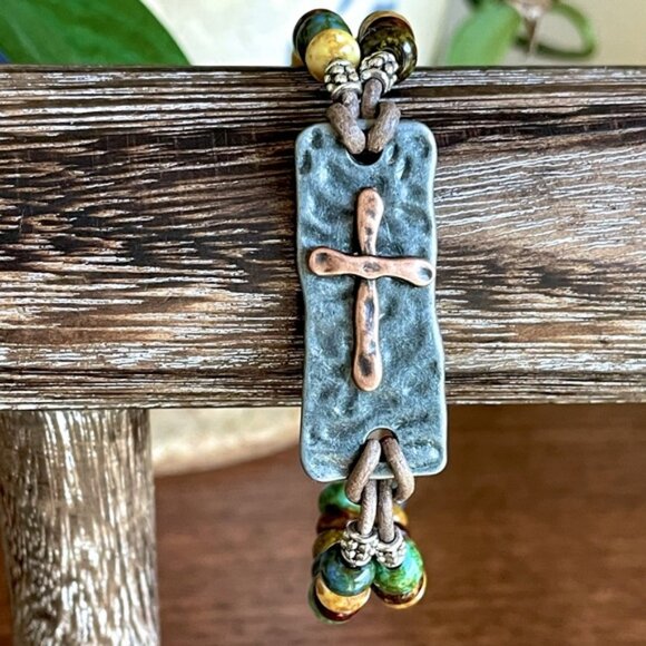 Boho Glass Bead Leather Bracelet - Picture 4 of 9